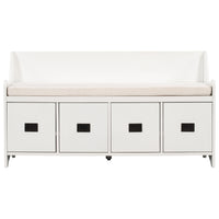 Movable Cushion Storage Bench with Drawers and Backrest for Entryway and Living Room (White)