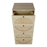 Natural Rattan, Cabinet with 4 Drawers, Suitable for Living Room, Bedroom and Study, Diversified Storage