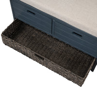 Storage Bench with Removable Basket and 2 Drawers, Fully Assembled Shoe Bench with Removable Cushion (Navy)