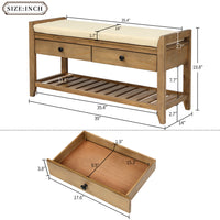 Shoe Rack with Cushioned Seat and Drawers, Multipurpose Entryway Storage Bench (Old Pine)