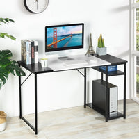 47.2" L x 23.6" D Writing Computer Desk, Home Office Study Desk with 2 Storage Shelves on Right Side, Fashion Simple Style Wood Table Metal Frame- White & Black