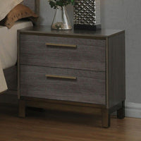 Contemporary 1pc Nightstand Two Tone Antique Gray Bedroom Furniture Nightstand Center Metal Glides Brass Bar Pulls