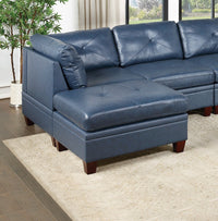 Genuine Leather Ink Blue Tufted 6pc Sectional Set 2x Corner Wedge 2x Armless Chair 2x Ottomans Living Room Furniture Sofa Couch