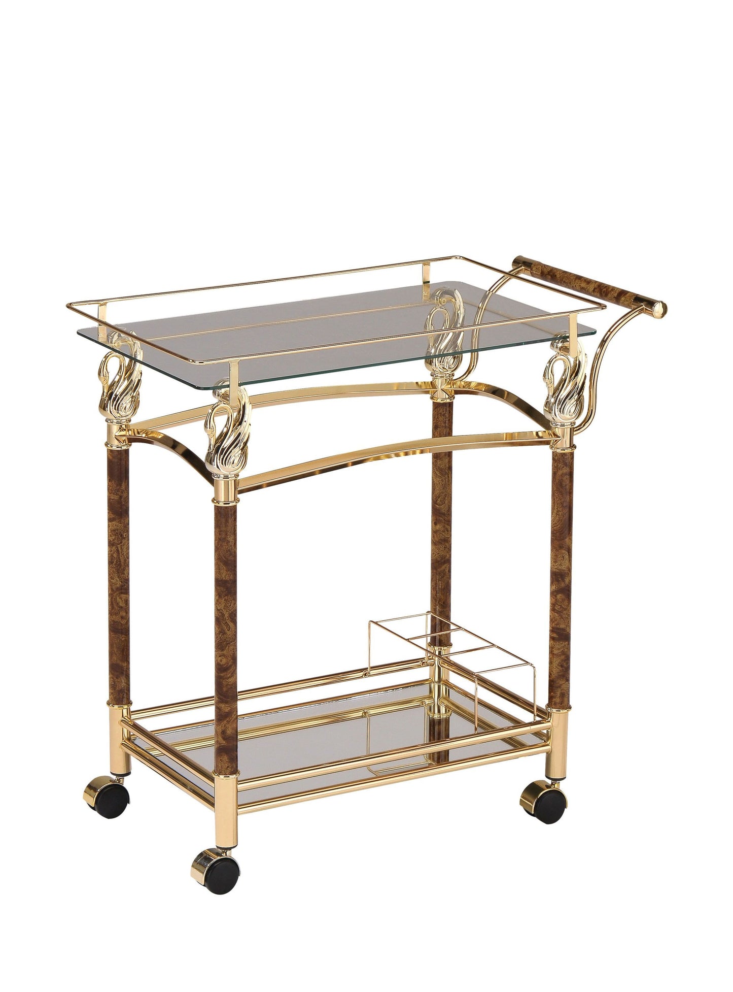 ACME Helmut Serving Cart, Gold Plated & Clear Glass