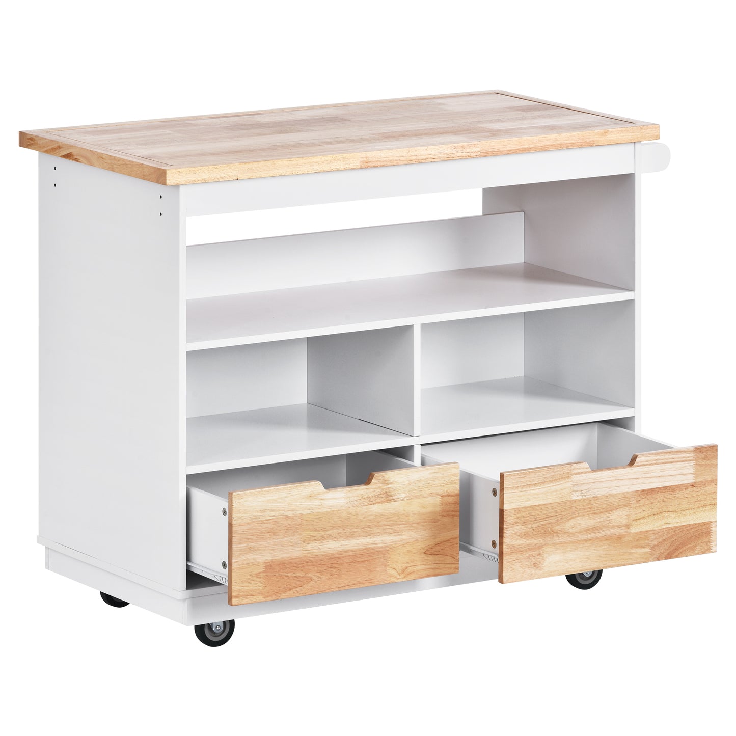 Kitchen Cart Rolling Mobile Kitchen Island Solid Wood Top, Kitchen Cart With 2 Drawers, Tableware Cabinet (White)