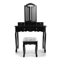 Makeup Vanity Table with Mirror, Wooden Dresser With Stool & 4 Drawers