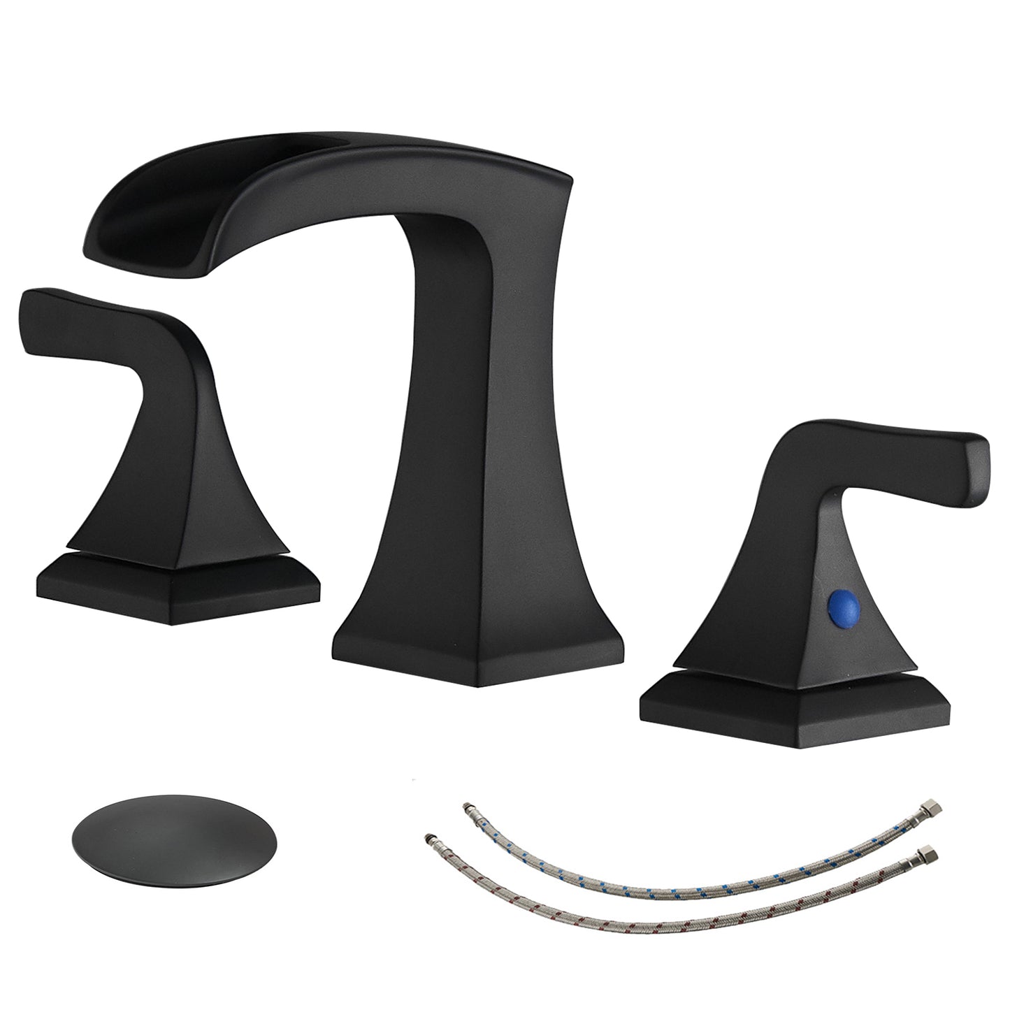 8 in. Widespread 2-Handle Waterfall Bathroom Sink Faucet in Matte Black