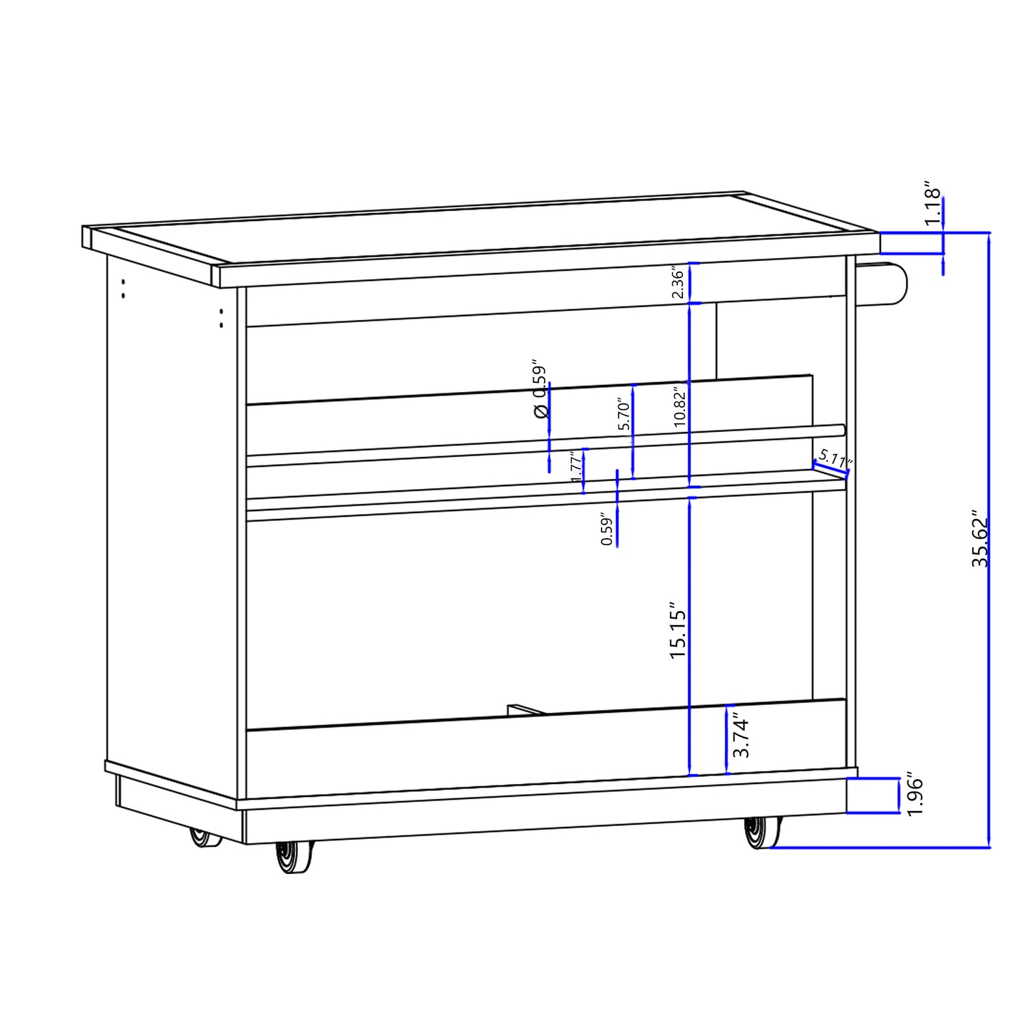 Kitchen Cart Rolling Mobile Kitchen Island Solid Wood Top, Kitchen Cart With 2 Drawers, Tableware Cabinet (White)