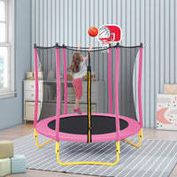 5.5FT Trampoline for Kids - 65" Outdoor & Indoor Mini Toddler Trampoline with Enclosure, Basketball Hoop and Ball Included