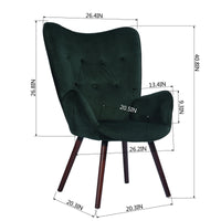 Modern Wingback Accent Armchair Living Room Tufted Velvet Upholstery, Dark Green