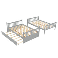 Full Over Full Bunk Bed with Trundle, Convertible to 2 Full Size Platform Bed, Full Size Bunk Bed with Ladder and Safety Rails for Kids, Teens, Adults, Grey