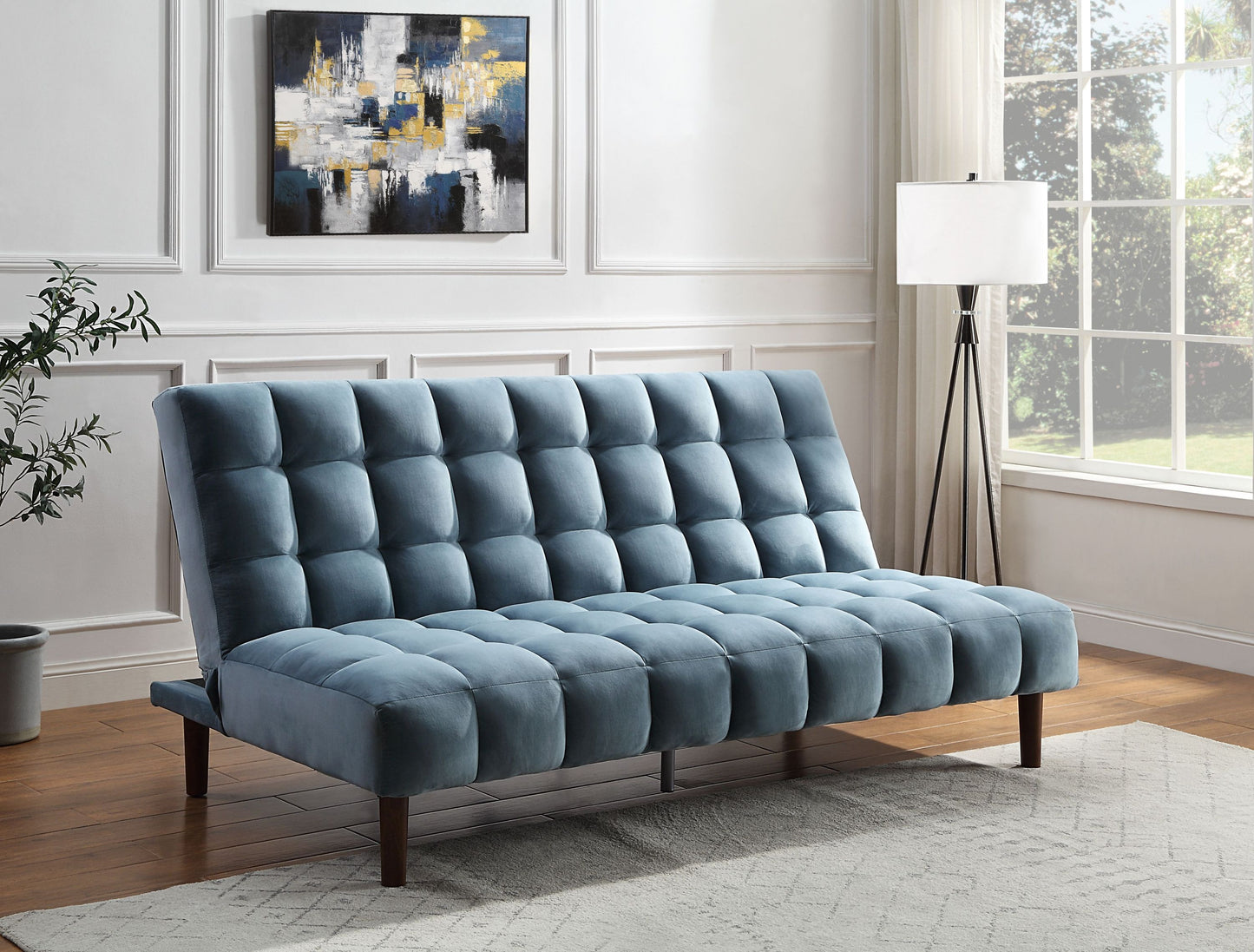 ACME Yolandi Adjustable Sofa  in Teal Velvet & Dark Walnut Finish 57202