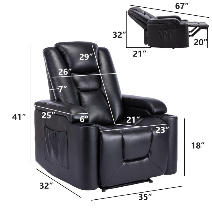 Power Recliner Chair Classic with Traditional Luxurious PU Leather luster, and Electric Headrest & Two Cupholders