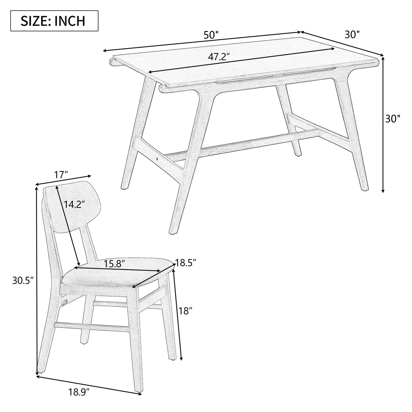 5-Piece Mid-Century Style Dining Table Set Kitchen Table with 4 Faux Leather Dining Chairs (Wenge)