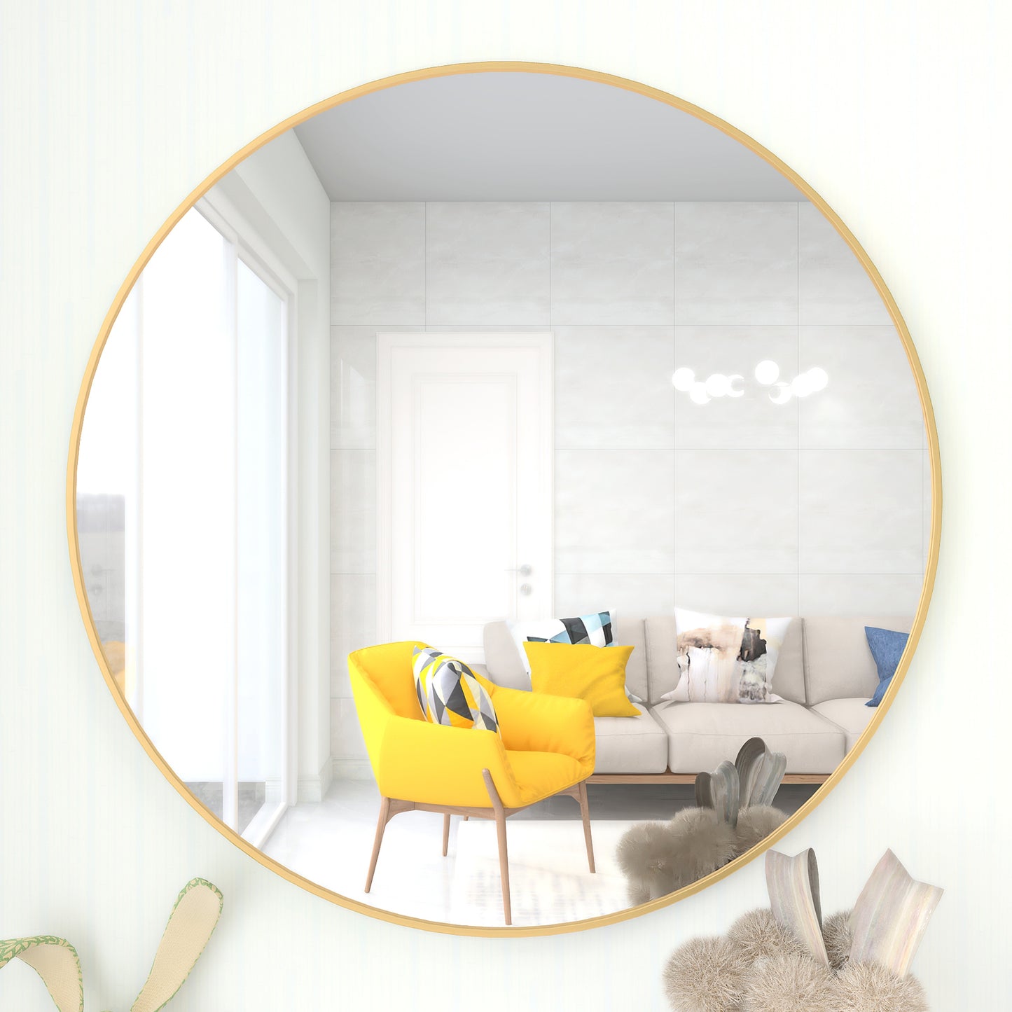 28" Wall Circle Mirror Large Round Gold Farmhouse Circular Mirror for Wall Decor Big Bathroom Make Up Vanity Mirror Entryway Mirror