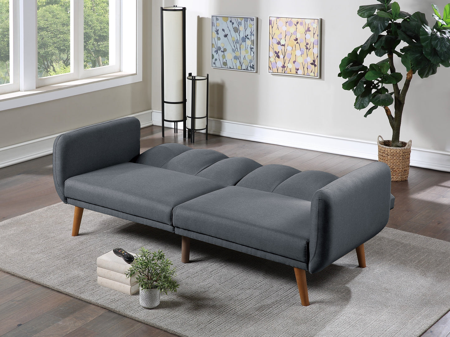 Elegant Modern Sofa Blue Grey Color Polyfiber 1pc Sofa Convertible Bed Wooden Legs Living Room Lounge Guest Furniture