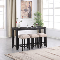 Counter height solid wood dining table with USB socket and 3 beige stools furniture