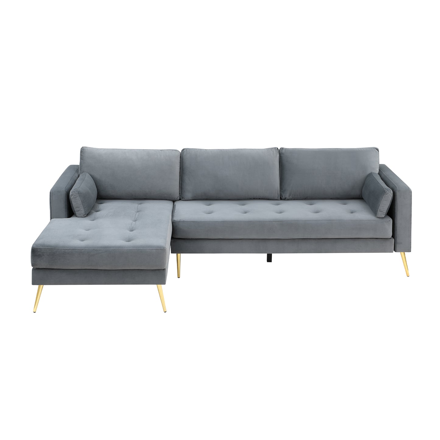 Sectional Sofa with Two Pillows, L-Shape Upholstered Couch with Modern Elegant Velvet for Living Room Apartment