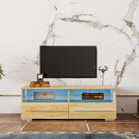 The Wood grain color TV cabinet has two drawers with color-changing light strips