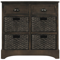 Rustic Storage Cabinet with Two Drawers and Four Classic Rattan Basket for Dining Room/Living Room (Brown Gray)