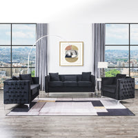 Bayberry Black Velvet Sofa Loveseat Chair Living Room Set