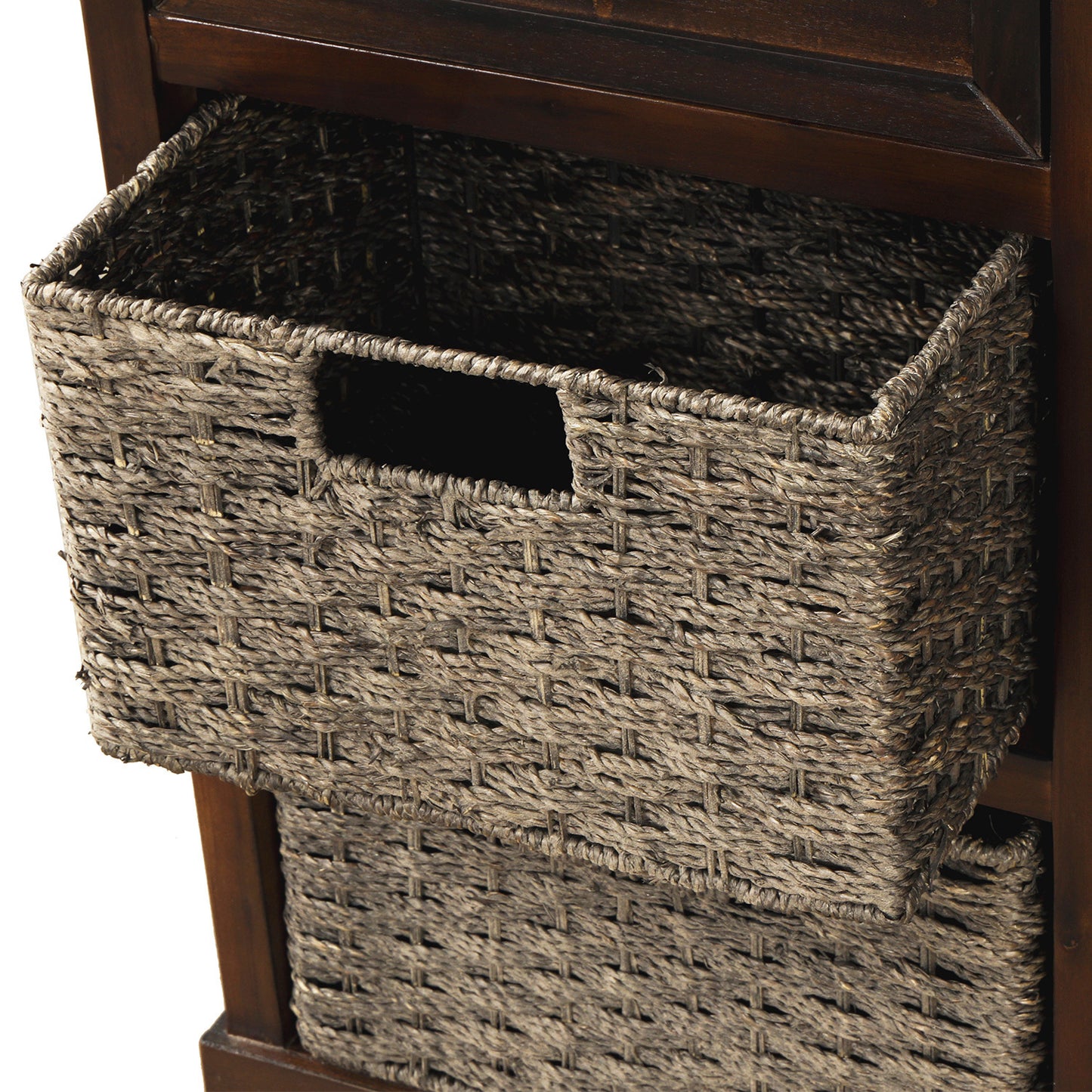 Rustic Storage Cabinet with Two Drawers and Four Classic Rattan Basket for Dining Room/Living Room (Espresso)