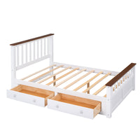 3-Pieces Bedroom Sets Full Size Platform Bed with Nightstand(USB Charging Ports) and Storage Chest, White+Walnut