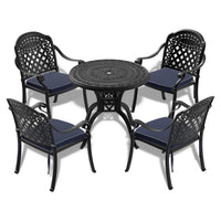 5-Piece Set Of Cast Aluminum Patio Furniture  With Black Frame and  Seat Cushions In Random Colors