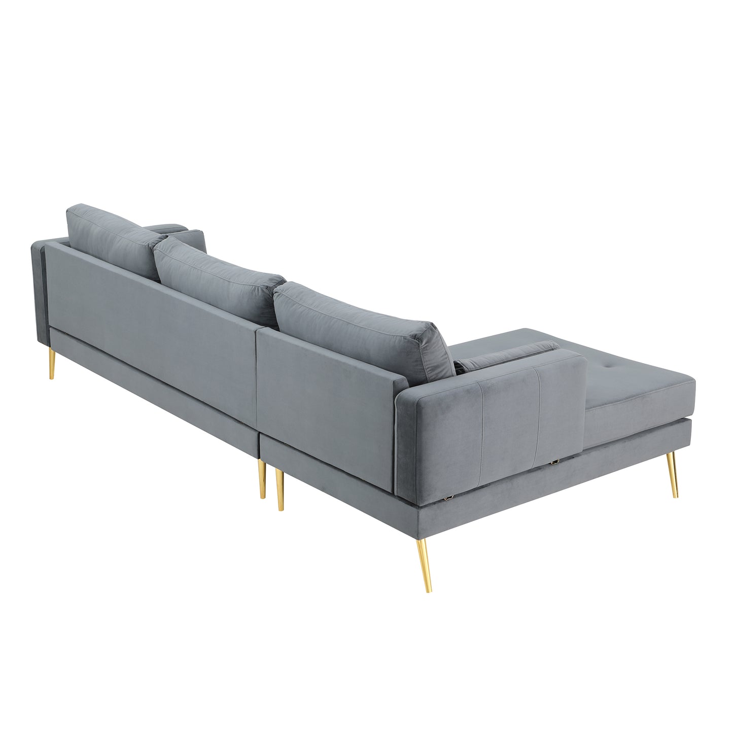 Sectional Sofa with Two Pillows, L-Shape Upholstered Couch with Modern Elegant Velvet for Living Room Apartment