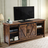 TV Stand，Barn door modern &farmhousewood entertainment center，  Console for Media,removable door panel & living room with for tvs up to 60'',BARNWOOD/BLACK