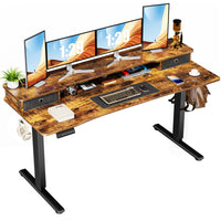 Sweetcrispy Home Office Height Adjustable Electric Standing Desk with Storage Shelf Double Drawer