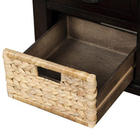 Rustic Storage Bench with 3 Drawers and 3 Rattan Baskets, Shoe Bench for Living Room, Entryway (Espresso)