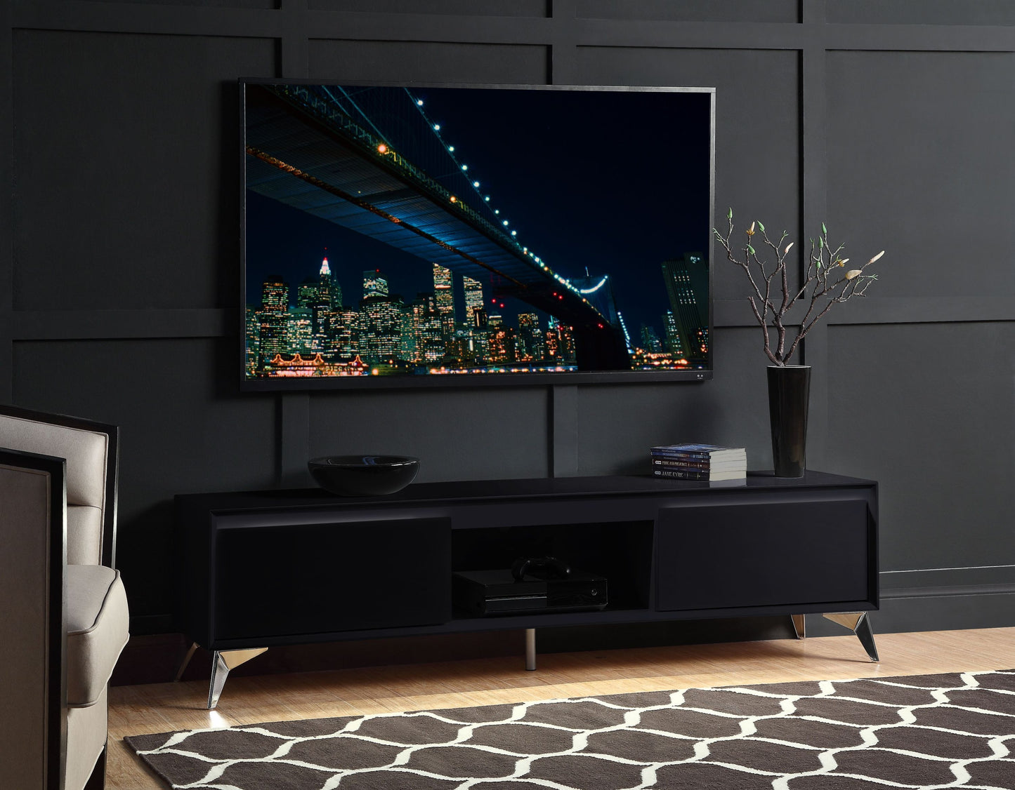 ACME Raceloma TV stand , LED, Black & Chrome Finish