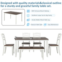 6 Piece Dining Table Set with Bench, Table Set with Waterproof Coat, Ivory and Cherry