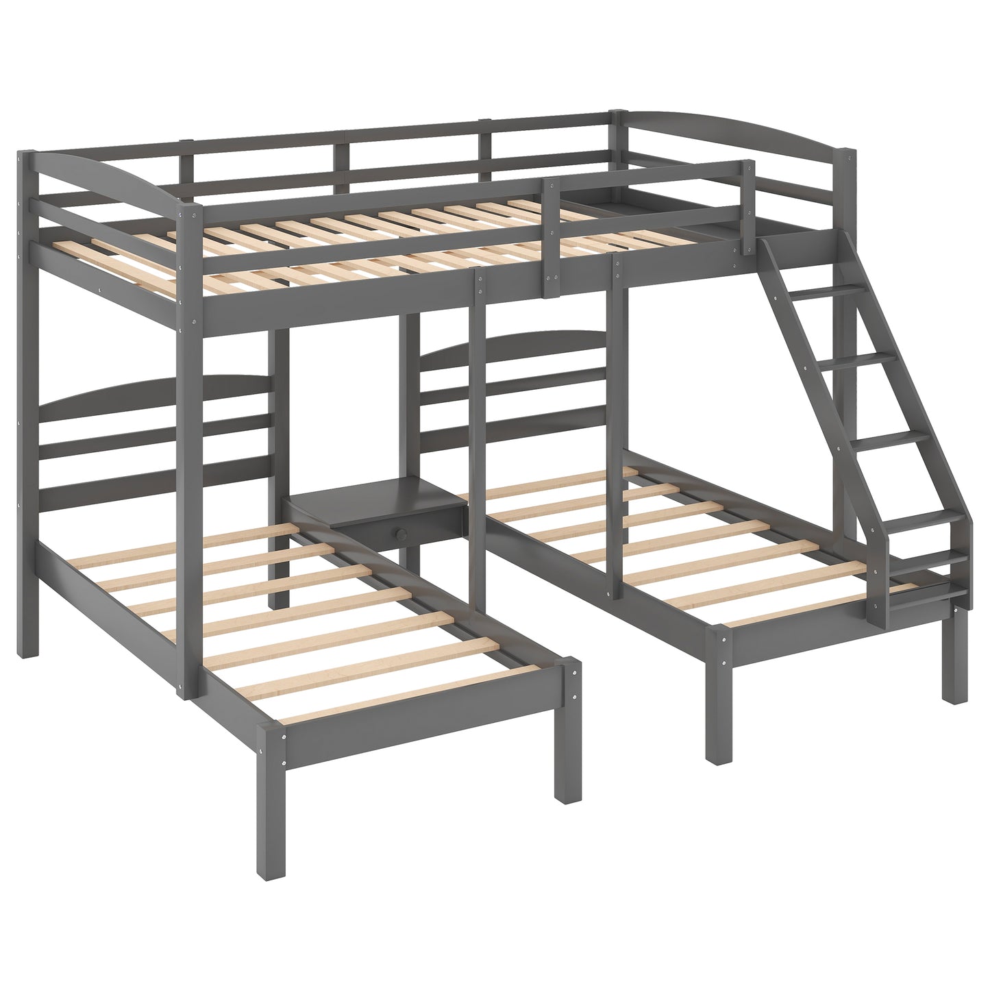 Full Over Twin & Twin Bunk Bed, Triple Bunk Bed, Gray