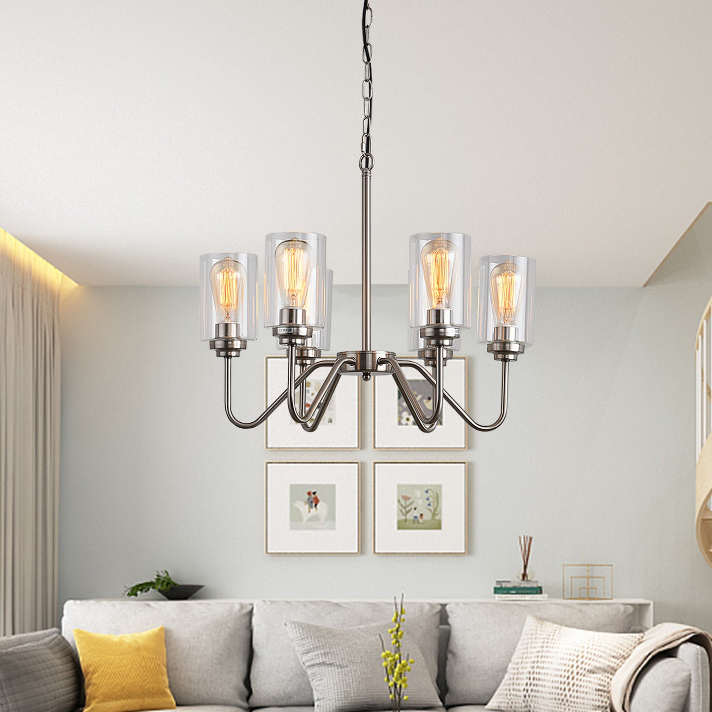 E26 Glass Chandelier Iron 6 Bulbs