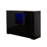 Kitchen Sideboard Cupboard with LED Light, Black High Gloss Dining Room Buffet Storage Cabinet Hallway Living Room TV Stand Unit Display Cabinet with Drawer and 2 Doors