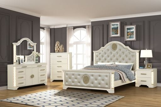 Jasmine King 5 Pc Unique LED Bedroom Set made with Wood in Beige