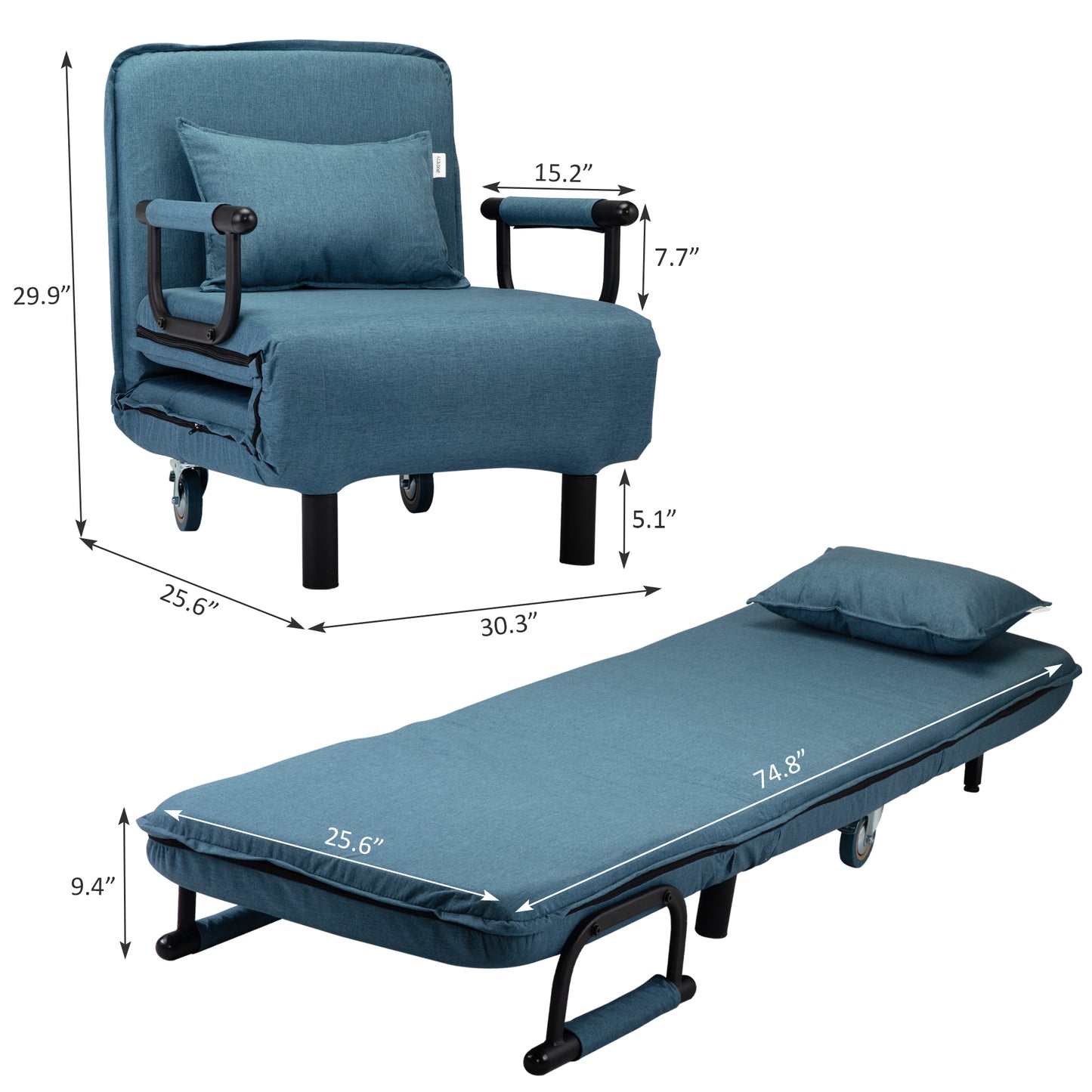 Lounge Chair Adjustable Folding Dual-Purpose Chair Sofa Bed Recliner Chair - Blue with Pillow