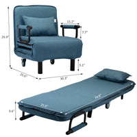 Lounge Chair Adjustable Folding Dual-Purpose Chair Sofa Bed Recliner Chair - Blue with Pillow