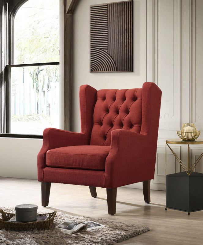 Irwin Red Linen Button Tufted Wingback Chair