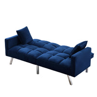 Futon Sofa Sleeper Navy Blue Velvet with 2 Pillows