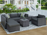 8 Piece Rattan Sectional Seating Group with Cushions, Patio Furniture Sets, Outdoor Wicker Sectional