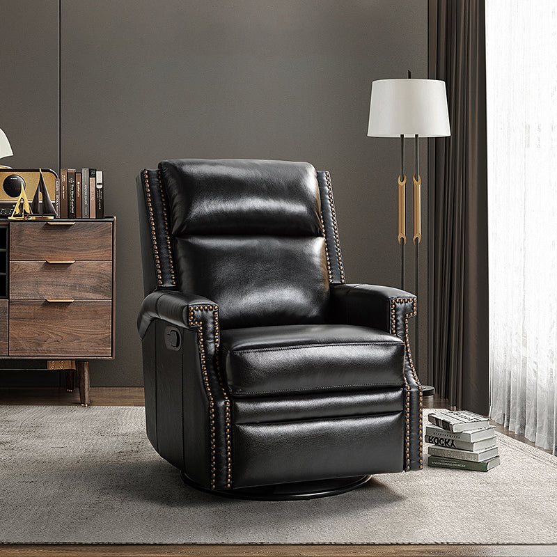 Louise Genuine Leather Swivel Rocker Recliner-BLACK