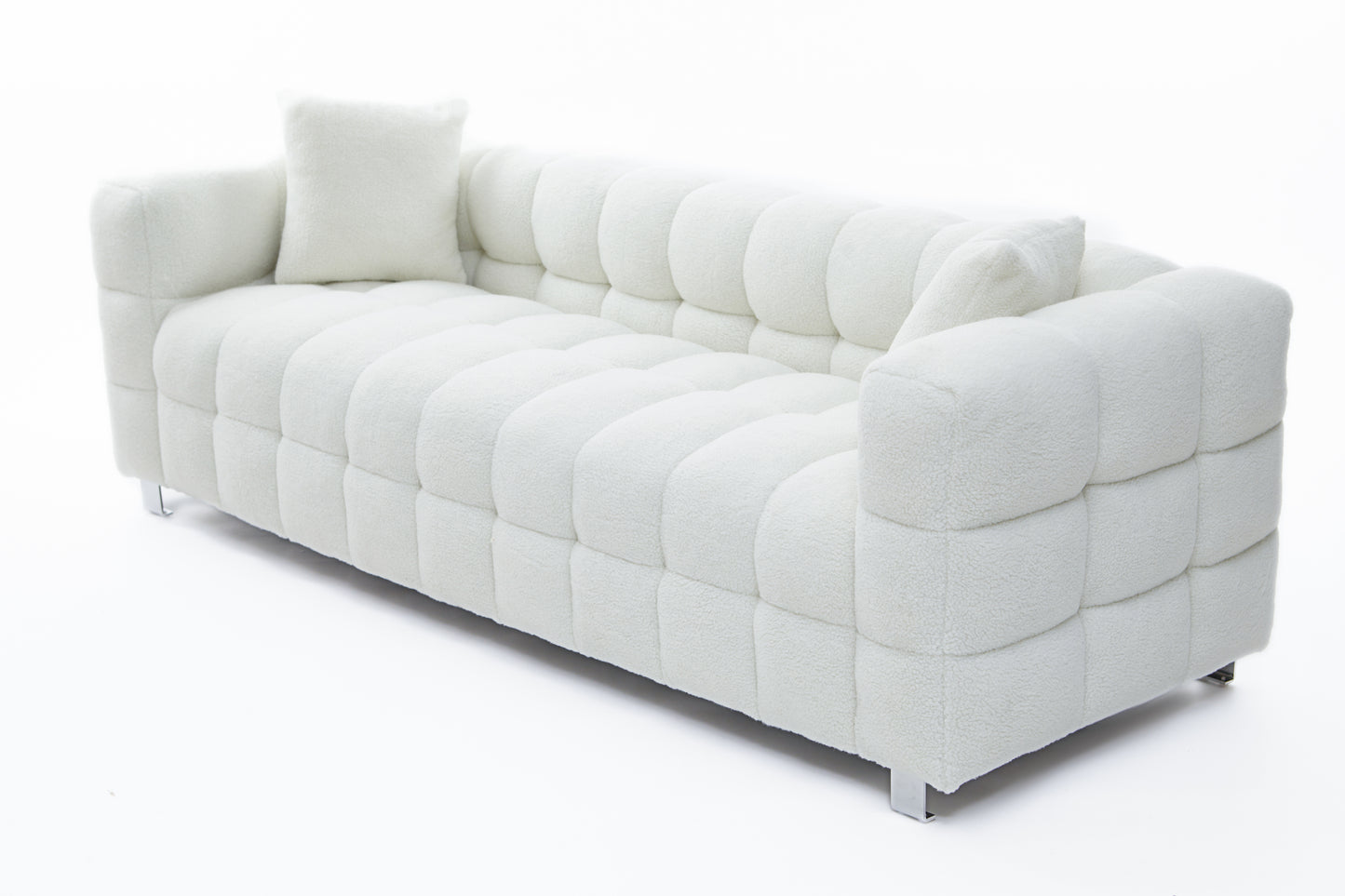 Sofa Includes Two Pillows 81" White Fleece for Living Room Bedroom