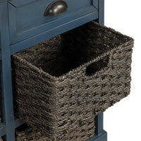 Rustic Storage Cabinet with Two Drawers and Four  Classic Rattan Basket for Dining Room/Entryway/Living Room (Antique Navy)