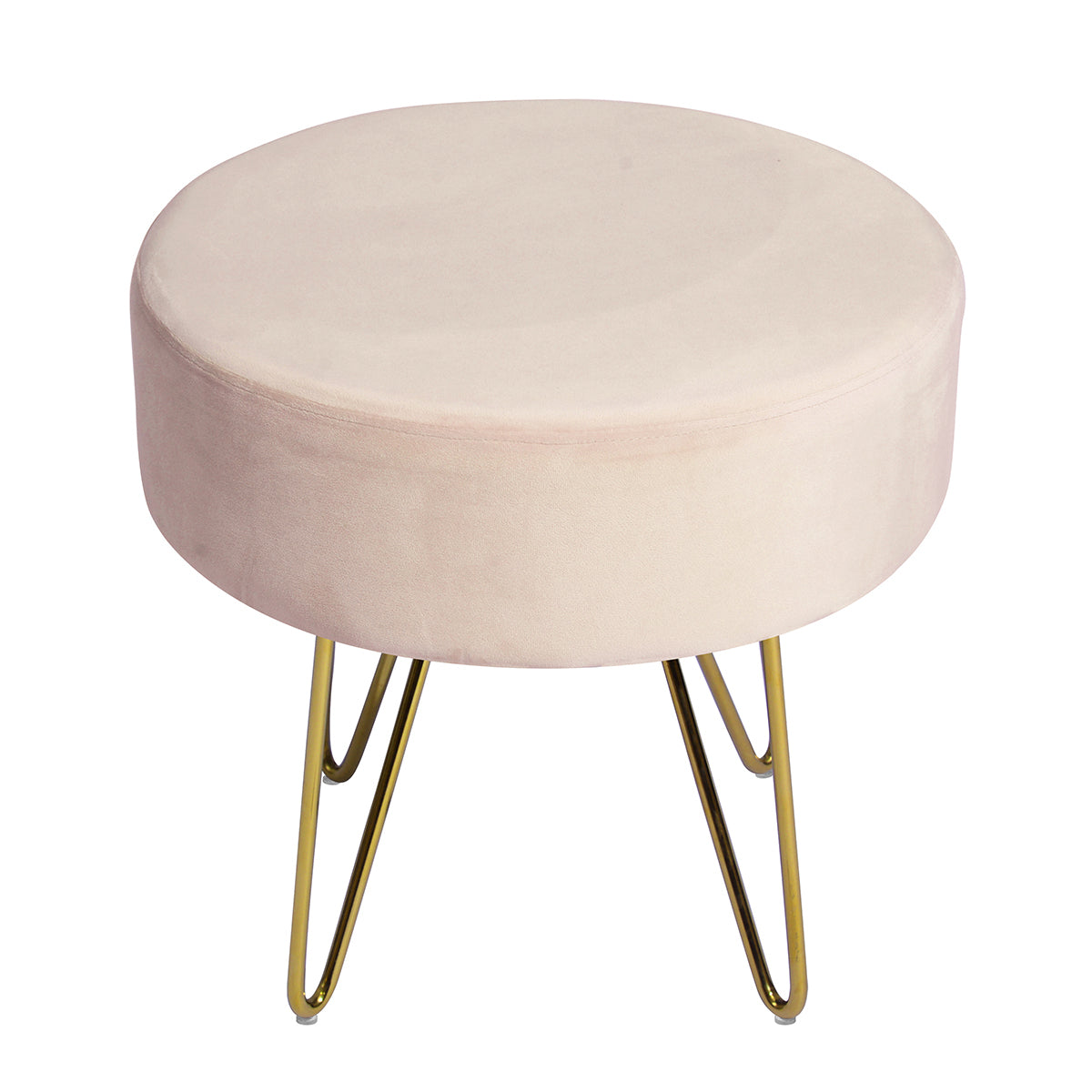 17.7"  Decorative Round Shaped Ottoman with Metal Legs - Pink and Gold