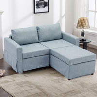 2 Seat Module Sectional Sofa Couch With 1 Ottoman,Seat Cushion and Back Cushion Removable and Washable,Light Blue