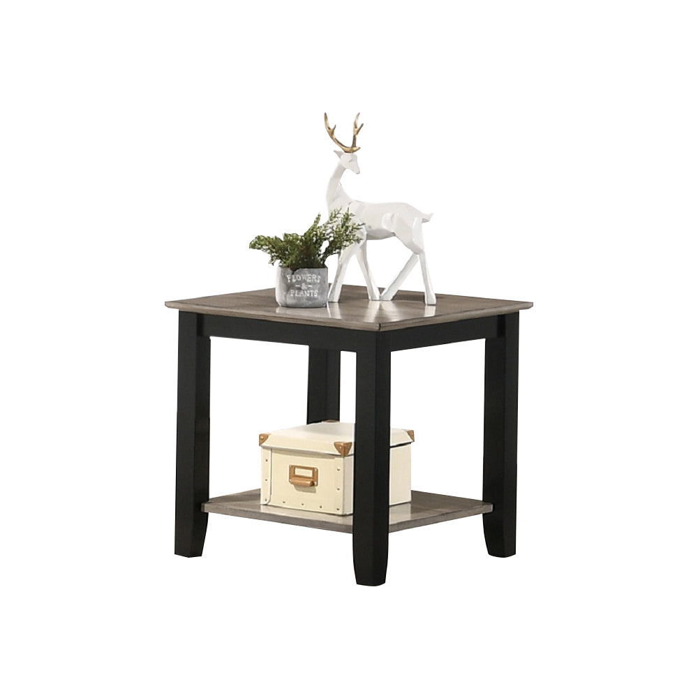 End Table With Open Shelf In Dark Brown And Grey