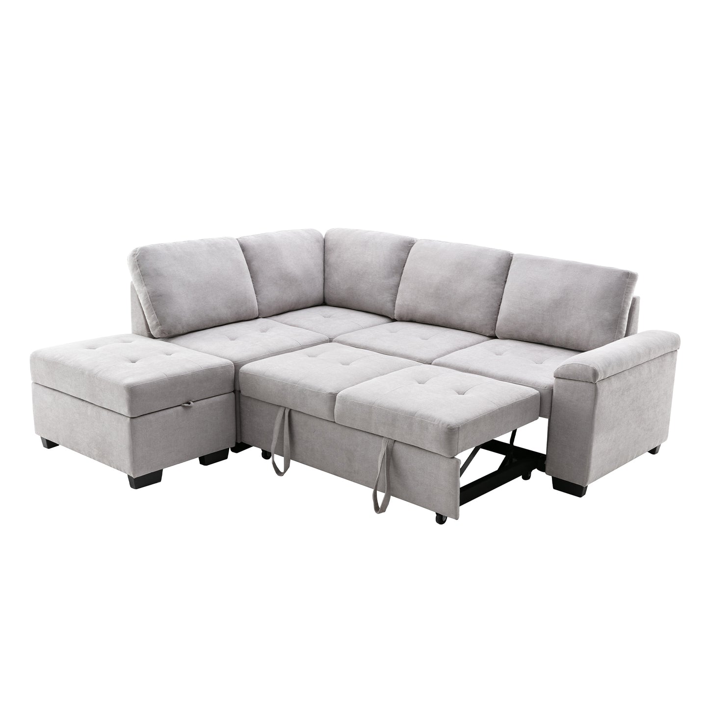 86" Sleeper Sectional Sofa, L-Shape Corner Couch Sofa-Bed with Storage Ottoman &  Hidden Arm Storage for Living Room Apartment